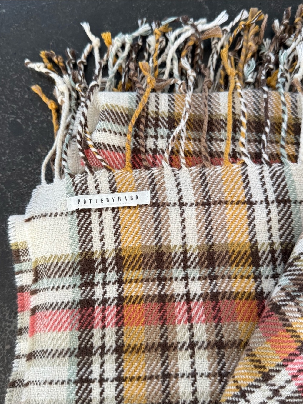 POTTERY BARN Plaid Throw Blanket 50x60 Fringe Fall Cabin Luxe